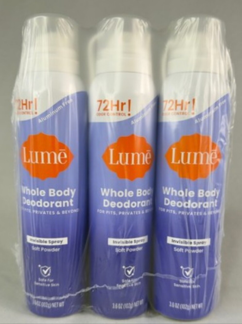 Lume - Whole Body - Invisible Spray Deodorant - Soft Powder - 3.6oz - 3 Pack